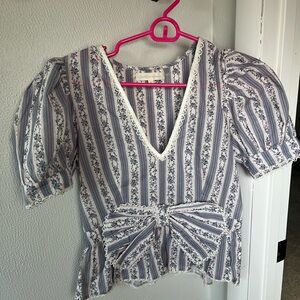 LoveShackFancy Stripe Lace-Trim Peplum Top